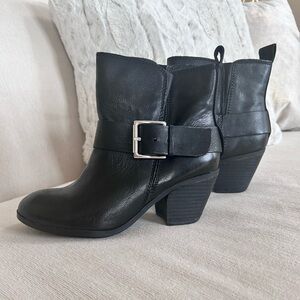 Fergie Black Leather Ankle Booties with Buckle